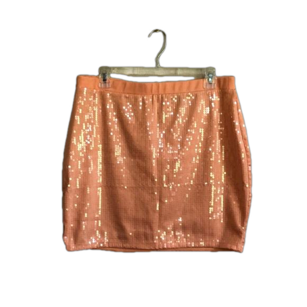 H&M Women's Large Salmon Sequin Mini Skirt Flirty Party Date Night Festival